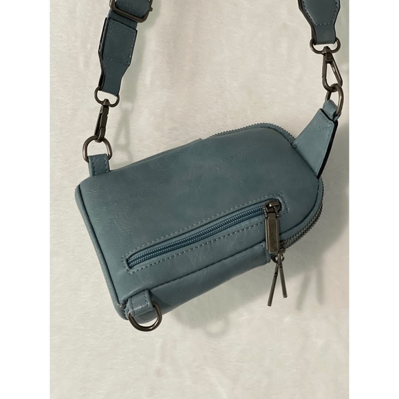 Wrangler Slate Blue Vegan Leather Sling Crossbody Bag Adjustable Strap Gunmetal - Picture 4 of 7